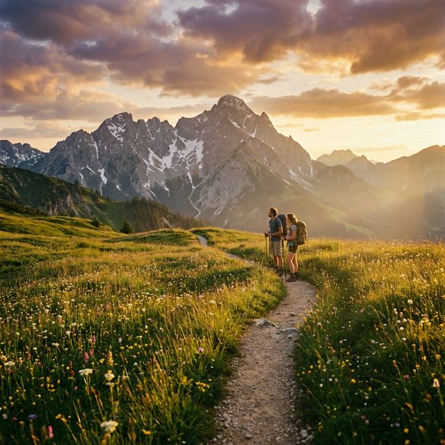 Wanderer vor Alpenpanorama